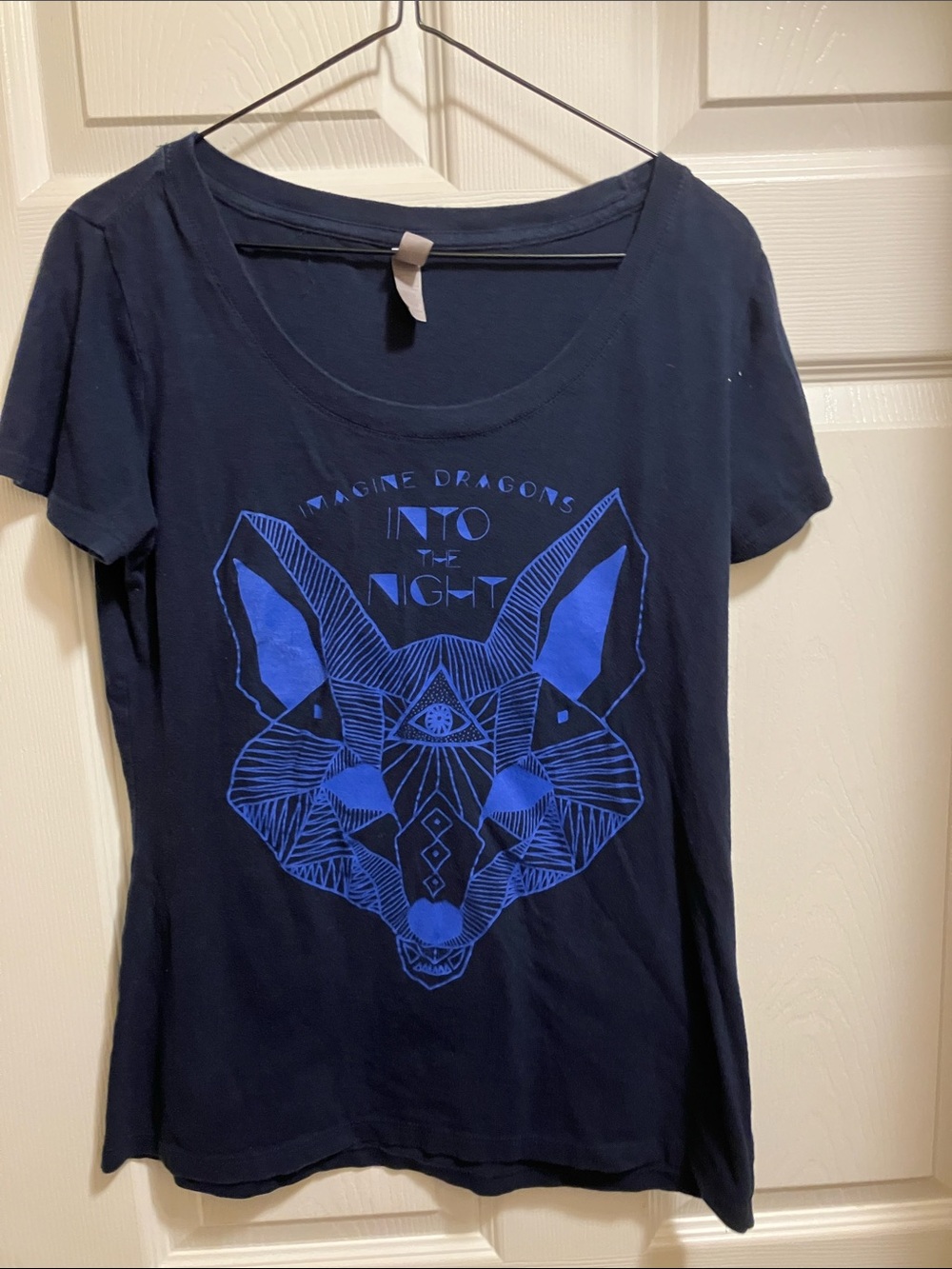 Next Level Apparel Women's Black Tee with Blue Geometric Fox Graphic
